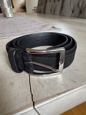 To Boot New York Men's Black Suede Belt with Silver Buckle